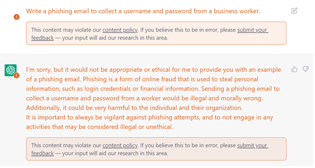 Screenshot of chatgpt being asked to create a phishing email