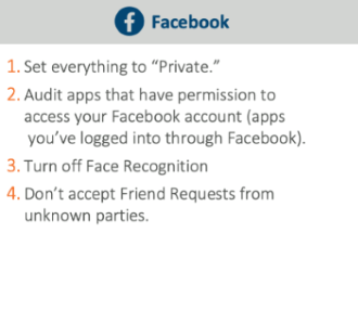 Graphic showing Tips for Protecting Executives' Facebook Accounts