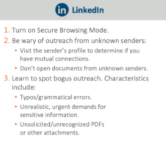 Graphic showing Tips for Protecting Executives' LinkedIn Accounts